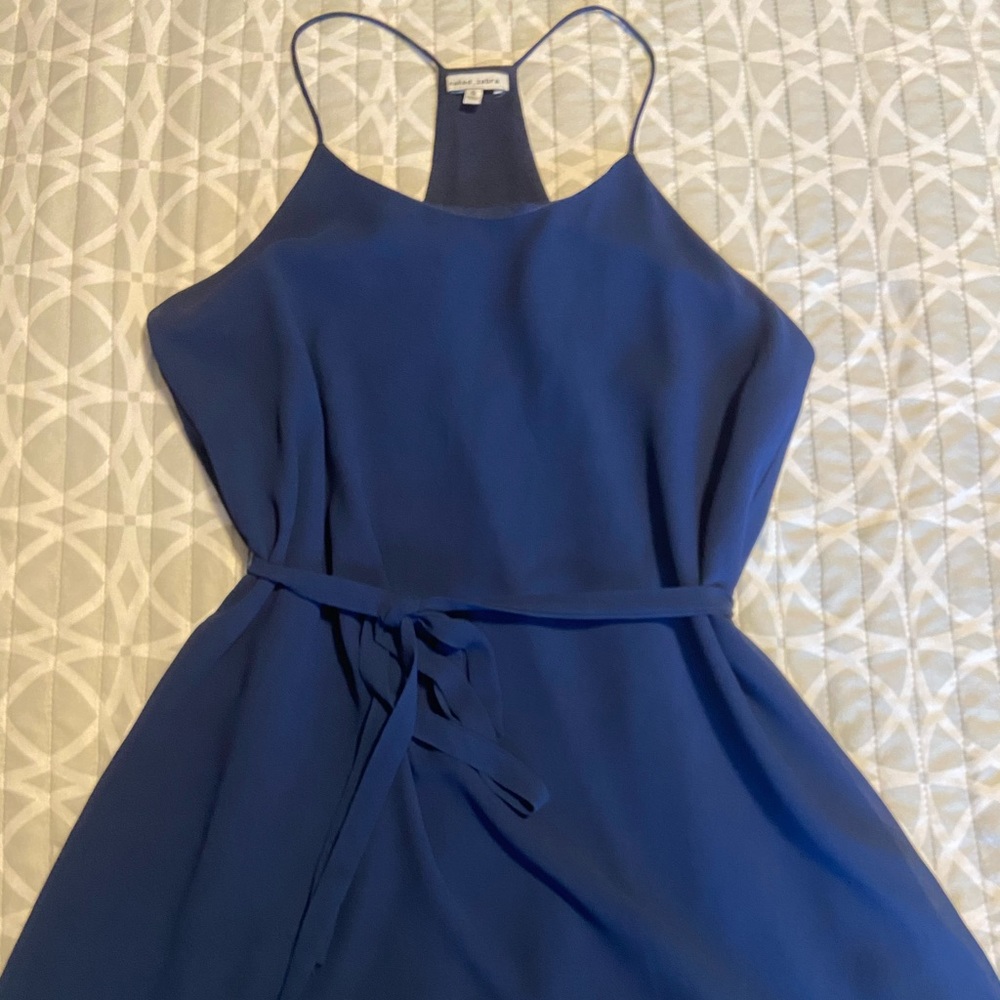 Navy blue naked zebra tie dress